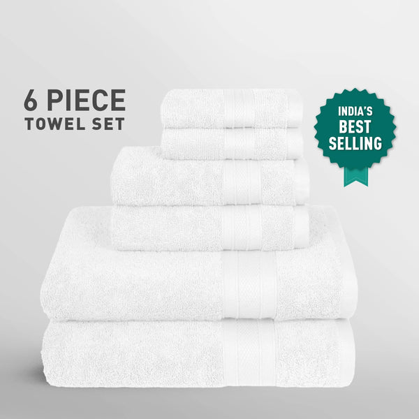 Soft Comfort 6Pc Towel Set, White|509 GSM Cotton|Air Rich Technology