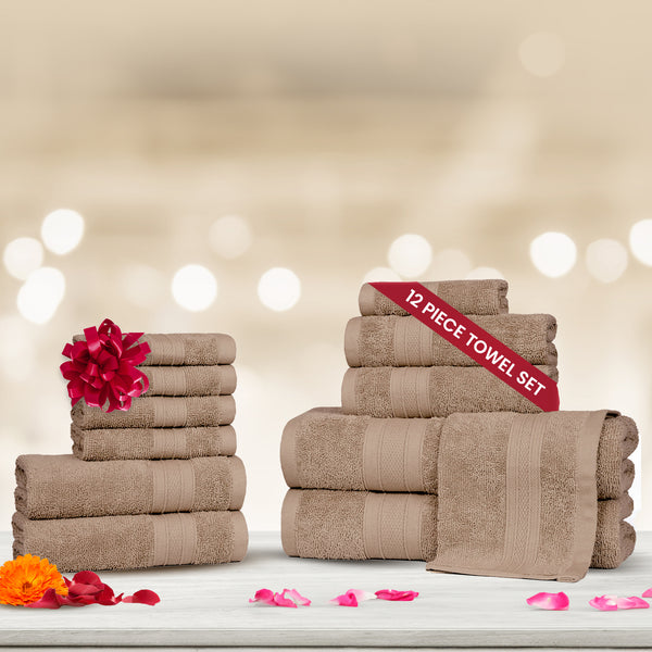 Soft Comfort 12Pc Towel Set, Acron|509 GSM Cotton|Air Rich Technology