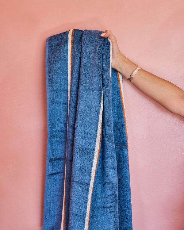 Blue Lagoon Stripe Bamboo Terry Bath Sheet / Beach Towel