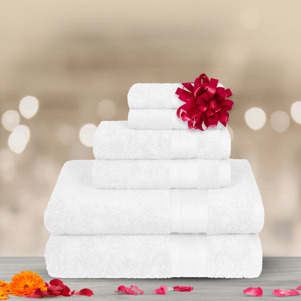 Soft Comfort 6Pc Towel Set, White|509 GSM Cotton|Air Rich Technology