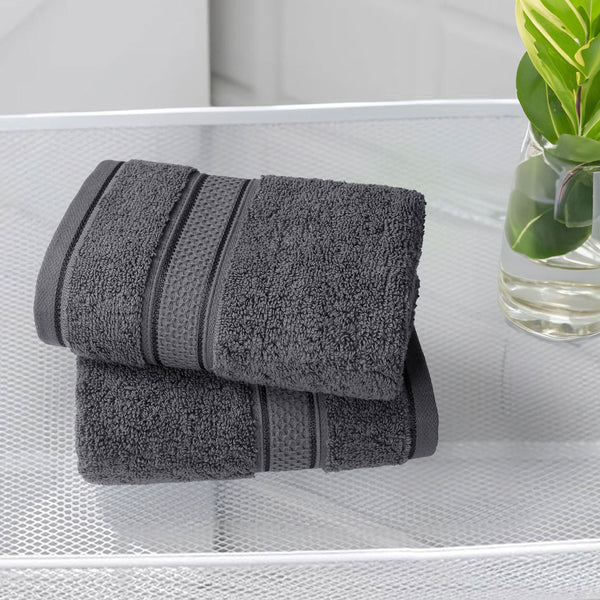 Indulgence 2Pc Hand Towel, Anchor Grey|600 GSM Cotton