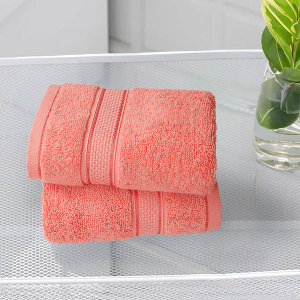 Indulgence 2Pc Hand Towel, Coral Pink|600 GSM Cotton