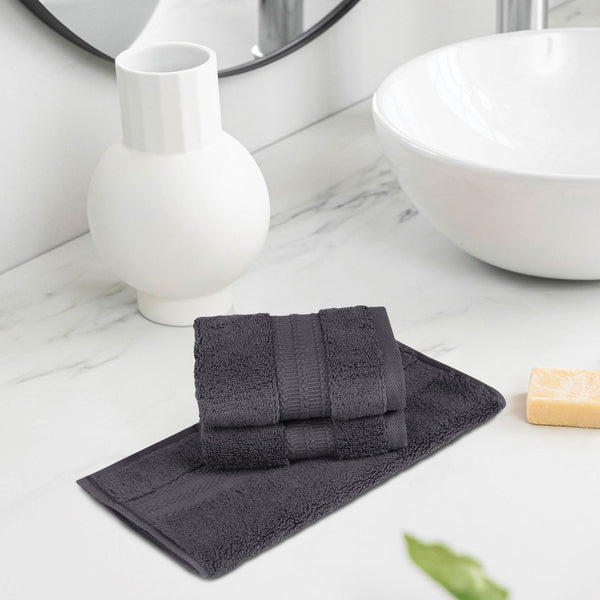 Luxury 3 Pc Face Towel Set, Ash Grey|625 GSM Premium Cotton| Antimicrobial
