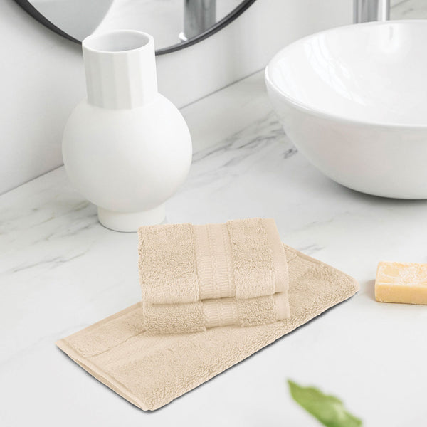 Luxury 3 Pc Face Towel Set, Chiffon Beige|625 GSM Premium Cotton| Antimicrobial