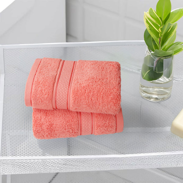 Indulgence 2Pc Hand Towel, Coral Pink|600 GSM Cotton