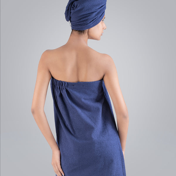 Urban Comfort (Head+Body)Wrap Set, Deep Cobalt| 240 GSM Cotton