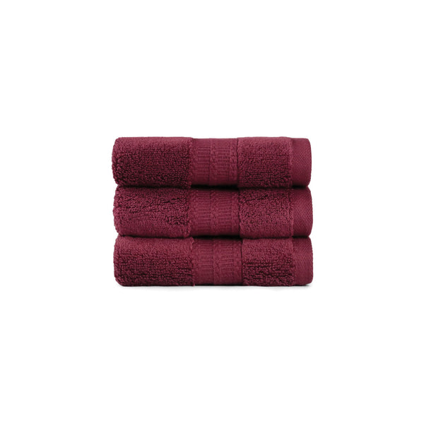 Luxury 3 Pc Face Towel Set, Berry Wine|625 GSM Premium Cotton| Antimicrobial