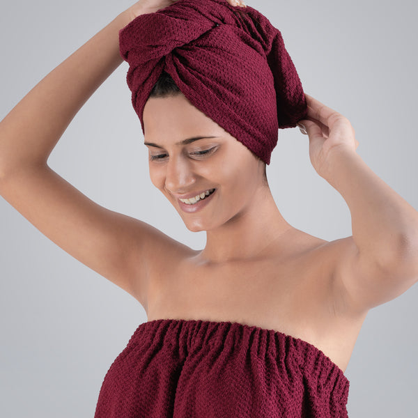 Urban Comfort (Head+Body)Wrap Set, Wine| 240 GSM Cotton
