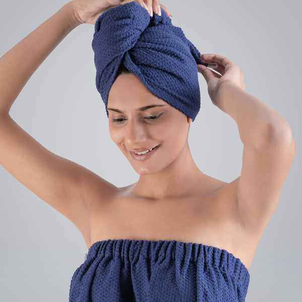 Urban Comfort (Head+Body)Wrap Set, Deep Cobalt| 240 GSM Cotton