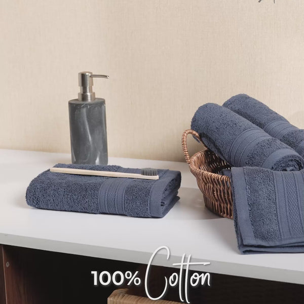 Soft Comfort 4Pc Hand Towel Set,Navy Blue|509 GSM Cotton|Air Rich Technology