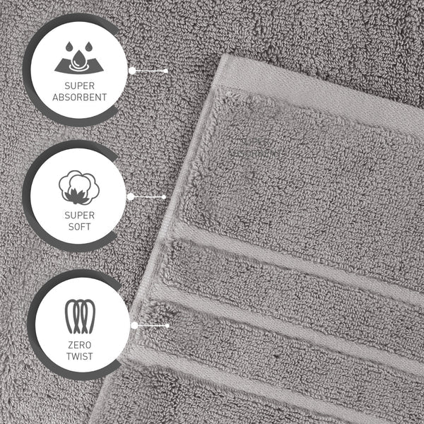 Luxe Home 2Pc Face Towel, Charcoal| 600 GSM Cotton Bamboo