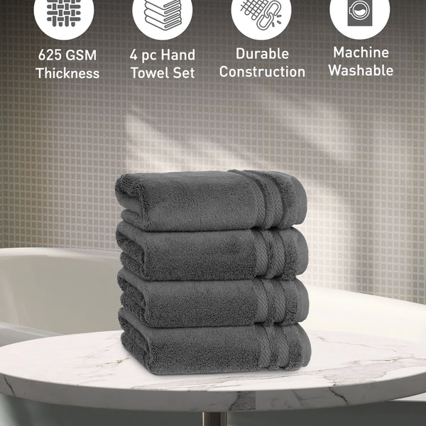 Luxury 4 Piece Hand Towels, 625 Gsm,Charcoal
