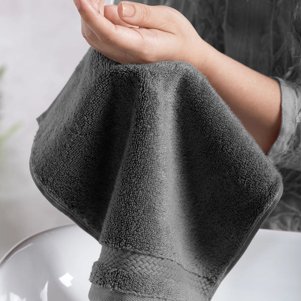 Luxury 6 PC Face Towel Set, Charcoal|625 GSM Cotton|Anti Microbial