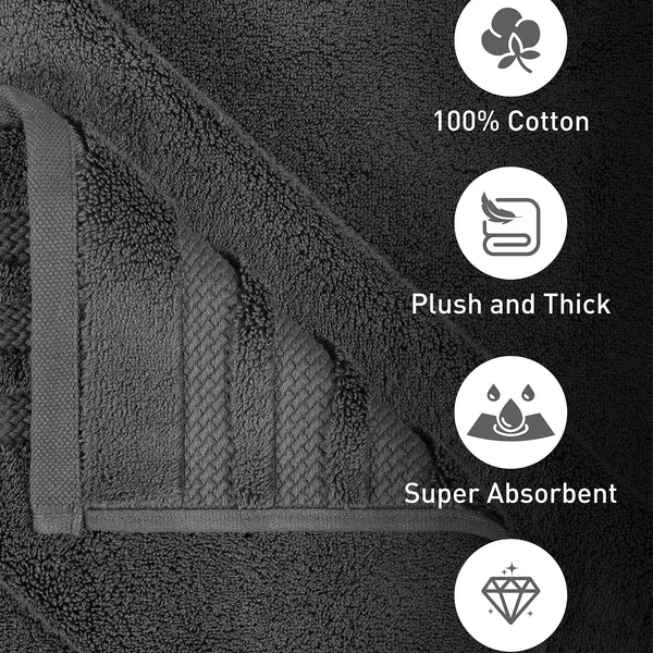 Luxury 6 PC Face Towel Set, Charcoal|625 GSM Cotton|Anti Microbial