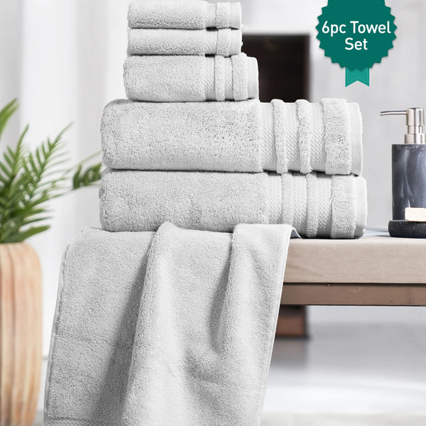 Luxury 6 PC Towel Set, Grey|625 GSM Cotton|Anti Microbial