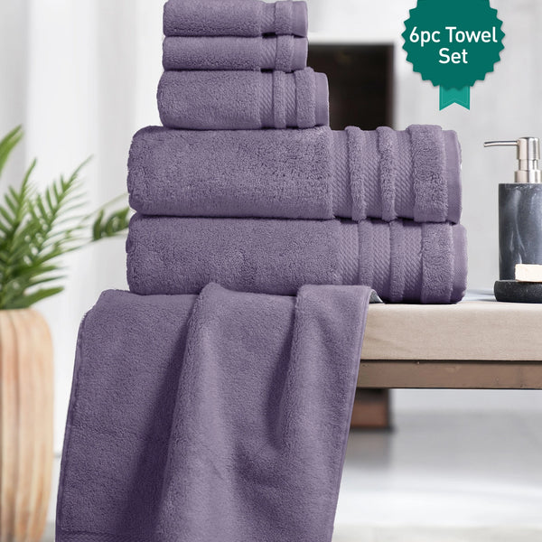 Luxury 6 PC Towel Set, Purple|625 GSM Cotton|Anti Microbial