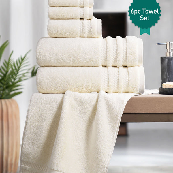 Luxury 6 PC Towel Set, Linen|625 GSM Cotton|Anti Microbial