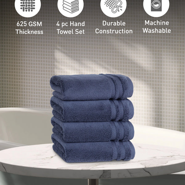 Luxury 4 Piece Hand Towels, 625 Gsm,Navy