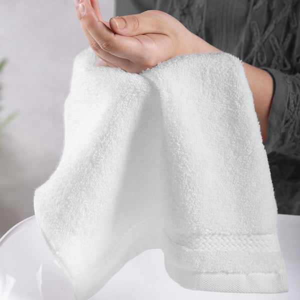 Luxury 6 PC Face Towel Set, White|625 GSM Cotton|Anti Microbial