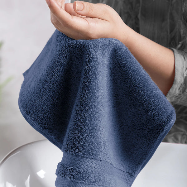 Luxury 6 PC Face Towel Set, Navy|625 GSM Cotton|Anti Microbial