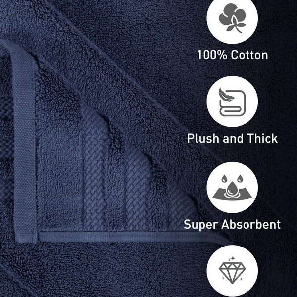 Luxury 6 PC Face Towel Set, Navy|625 GSM Cotton|Anti Microbial