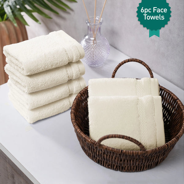 Luxury 6 PC Face Towel Set, Linen|625 GSM Cotton|Anti Microbial