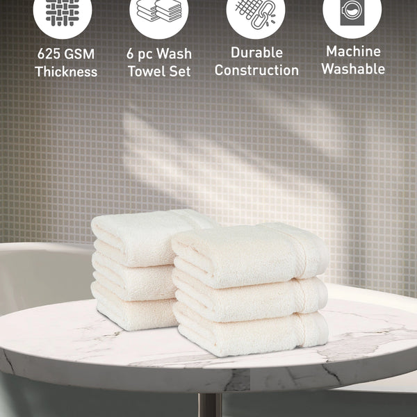 Luxury 6 PC Face Towel Set, Linen|625 GSM Cotton|Anti Microbial