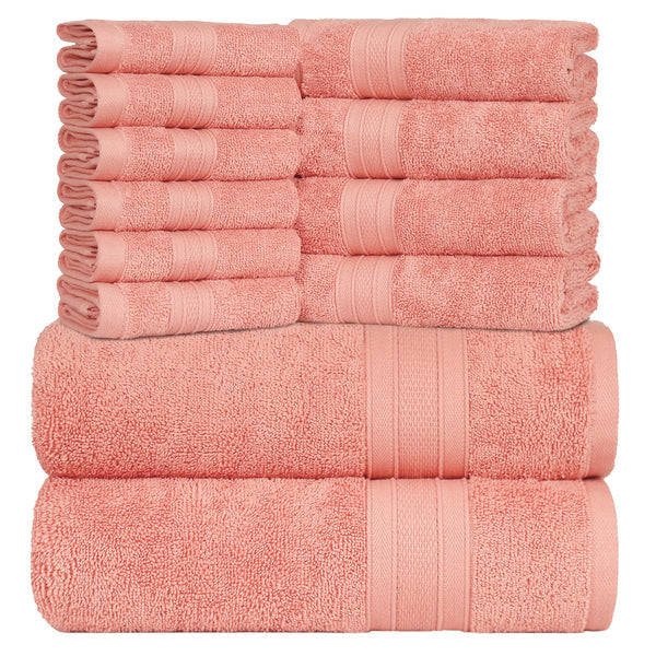 Soft Comfort 12Pc Towel Set, Coral Haze|509 GSM Cotton|Air Rich Technology