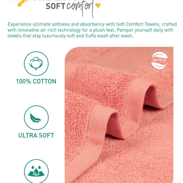 Soft Comfort 12Pc Towel Set, Coral Haze|509 GSM Cotton|Air Rich Technology