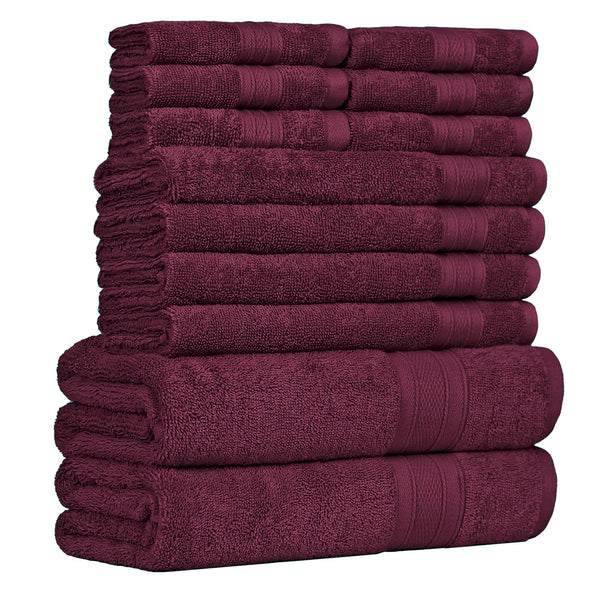 Soft Comfort 12Pc Towel Set, Red Wine|509 GSM Cotton|Air Rich Technology