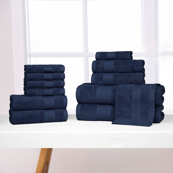 Soft Comfort 12Pc Towel Set, Navy|509 GSM Cotton|Air Rich Technology
