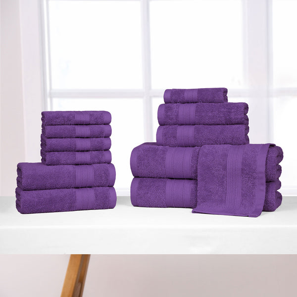Soft Comfort 12Pc Towel Set, Plum|509 GSM Cotton|Air Rich Technology