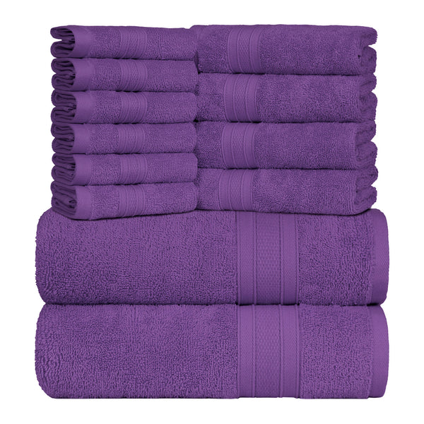 Soft Comfort 12Pc Towel Set, Plum|509 GSM Cotton|Air Rich Technology