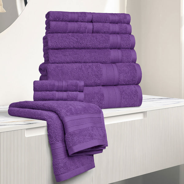 Soft Comfort 12Pc Towel Set, Plum|509 GSM Cotton|Air Rich Technology