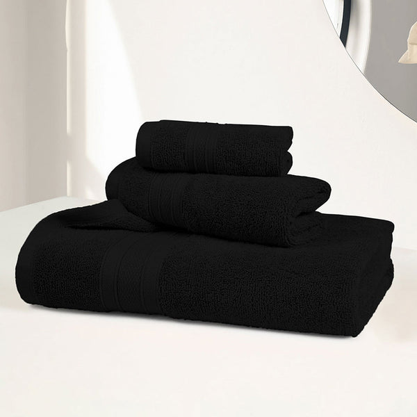 Soft Comfort 3Pc Towel Set, Black|509 GSM Cotton|Air Rich Technology