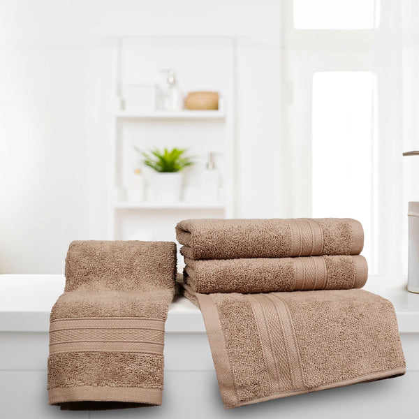 Soft Comfort 4Pc Hand Towel Set, Acron Brown|509 GSM Cotton|Air Rich Technology