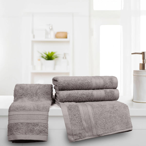 Soft Comfort 4Pc Hand Towel Set, Charcoal|509 GSM Cotton|Air Rich Technology