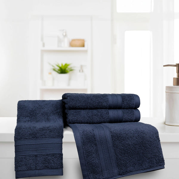 Soft Comfort 4Pc Hand Towel Set,Navy Blue|509 GSM Cotton|Air Rich Technology