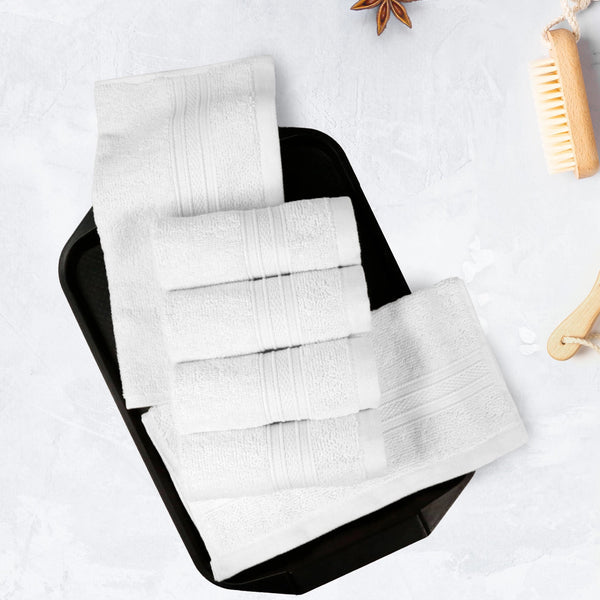 Soft Comfort 6Pc Face Towel Set, Acron,White|509 GSM Cotton|Air Rich Technology