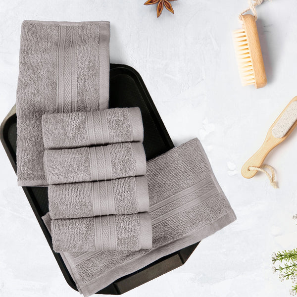 Soft Comfort 6Pc Face Towel Set, Charcoal|509 GSM Cotton|Air Rich Technology