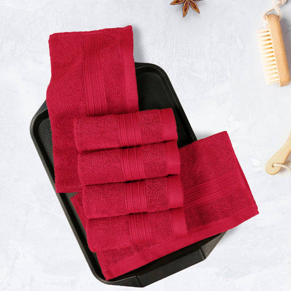 Soft Comfort 6Pc Face Towel Set, Red|509 GSM Cotton|Air Rich Technology