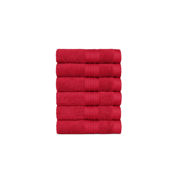 Soft Comfort 6Pc Face Towel Set, Red|509 GSM Cotton|Air Rich Technology
