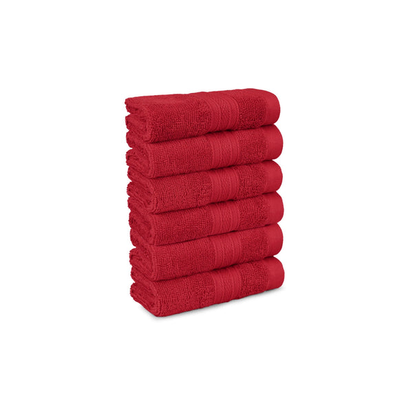 Soft Comfort 6Pc Face Towel Set, Red|509 GSM Cotton|Air Rich Technology