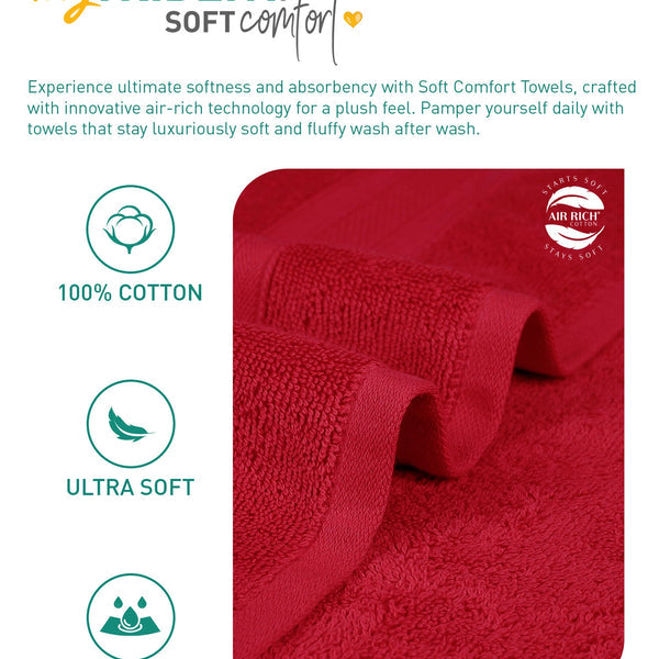 Soft Comfort 6Pc Face Towel Set, Red|509 GSM Cotton|Air Rich Technology