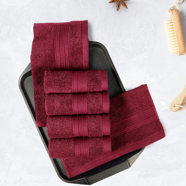Soft Comfort 6Pc Face Towel Set, Red Wine|509 GSM Cotton|Air Rich Technology