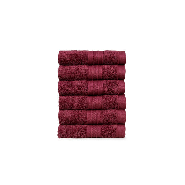 Soft Comfort 6Pc Face Towel Set, Red Wine|509 GSM Cotton|Air Rich Technology