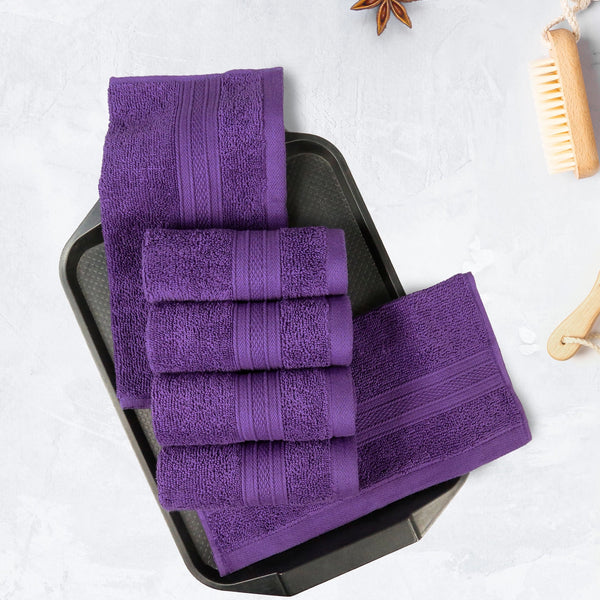 Soft Comfort 6Pc Face Towel Set,Plum,Purple|509 GSM Cotton|Air Rich Technology