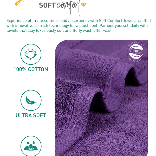 Soft Comfort 6Pc Face Towel Set,Plum,Purple|509 GSM Cotton|Air Rich Technology
