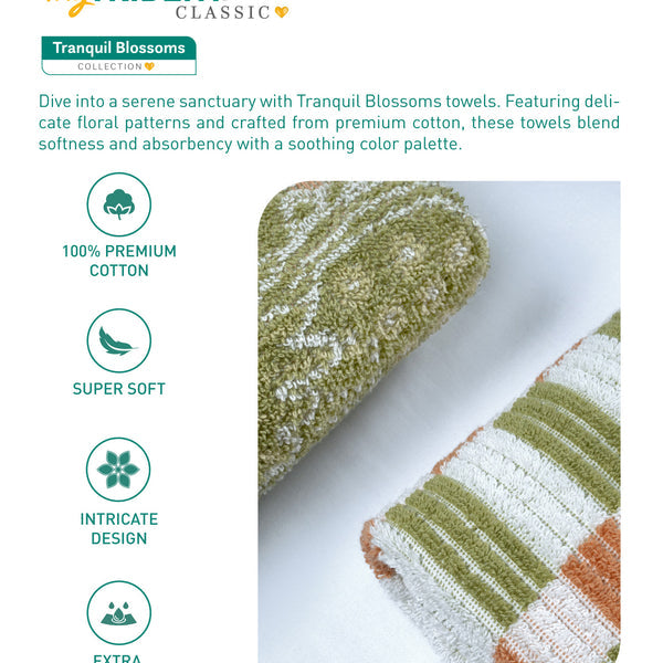 Classic Tranquil Blossoms Towel Set, Cerena|550 GSM Cotton