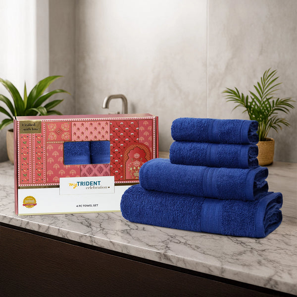Celebration 4Pc Towel Gift set, Midnight Blue | 450 GSM Cotton